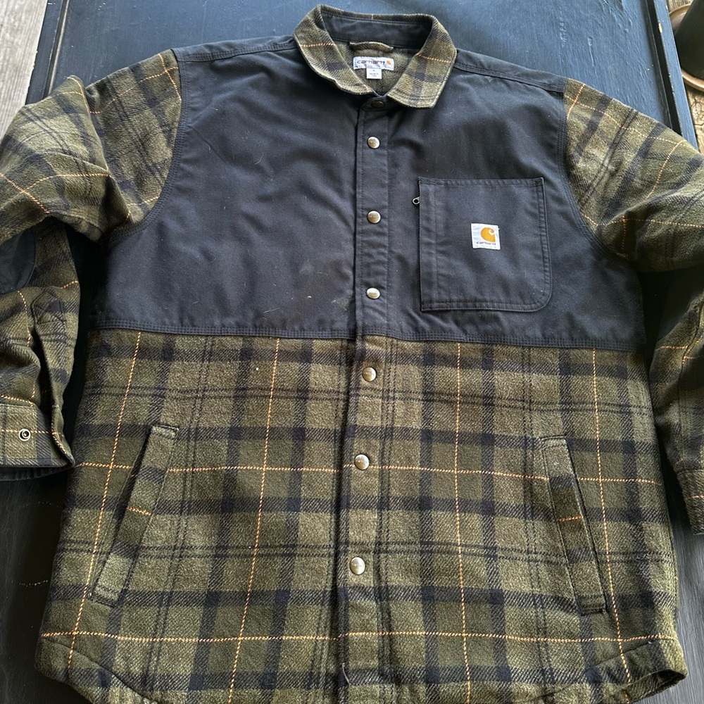Carhartt Men's Plaid Shirt Jacket in Black and Olive
